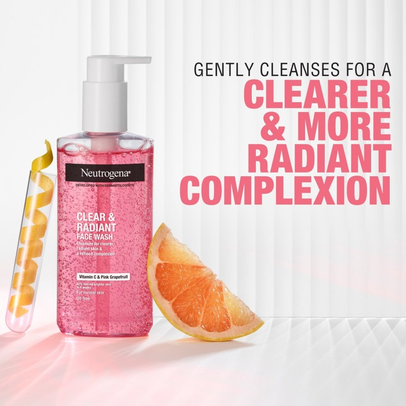 Neutrogena Clear & Radiant Oil Free Face Wash with Vitamin C & Pink Grapefruit for Normal Skin  200ml